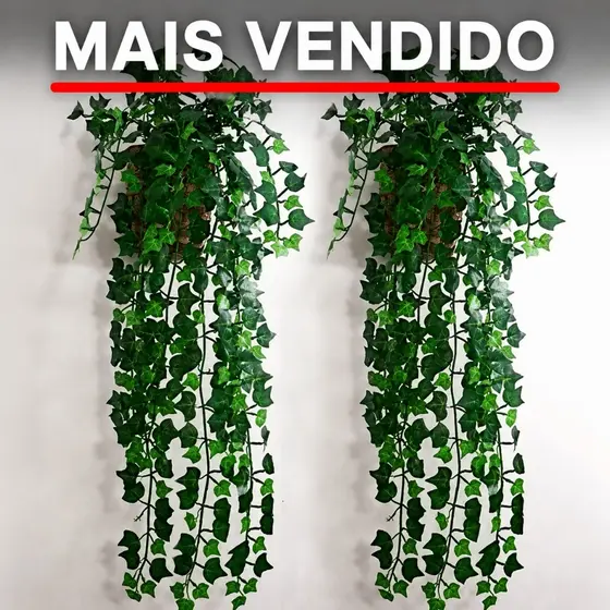 1 Kit Vaso trançado + 2 Planta Pendurada Verde  Artificial Parede Varanda pendente verde caida Enfeite