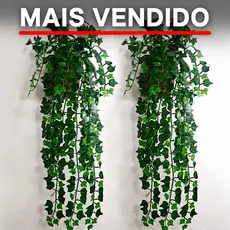 1 Kit Vaso trançado + 2 Planta Pendurada Verde Artificial Parede Varanda pendente verde caida Enfeite
