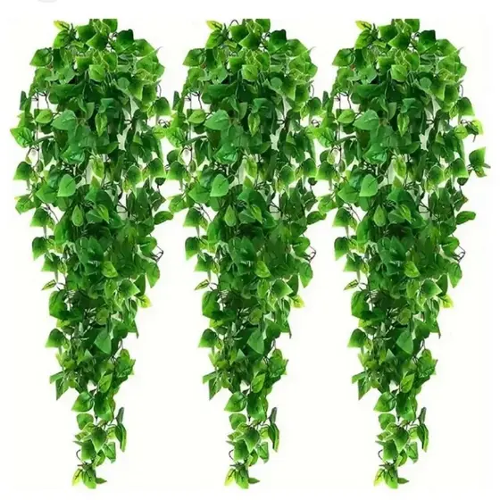 Arranjo Artificial Completo 2 Plantas Pendentes + Vaso Preto Premium De Plastico