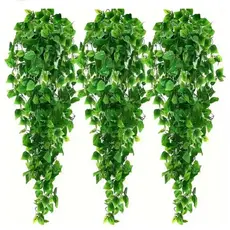 Arranjo Artificial Completo 2 Plantas Pendentes + Vaso Preto Premium De Plastico