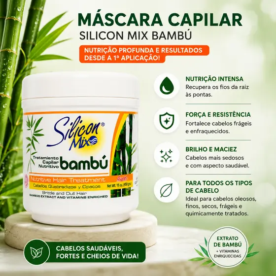 Máscara Nutritiva Silicon Mix Avanti BAMBÚ 450g - Cuidado Capilar Todos os tipos de Cabelos
