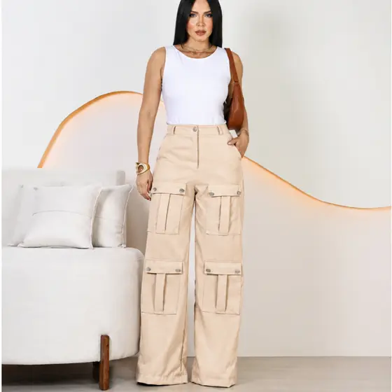 CALÇA PANTALONA CARGO TECIDO ALFAITARIA PREMIUN