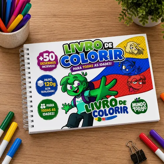 Mundo Torajo Livro de Colorir, Livro de Pintar - Capa Dura - A5/50 folhas Com Acetato