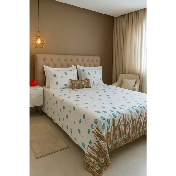 Cobre leito Piquet Casal Padrão 4 Peças 2,20x2,20 - Decoração Quarto Conforto e Elegância