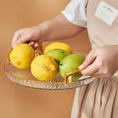 Bandeja Organizadora Decorativa Multiuso Para Servir Nórdica Com Alça e Detalhe em Dourado Decoração de Mesa