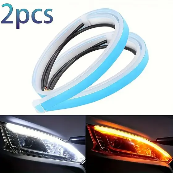 Kit 2 peças Fita Led 60 cm DRL 3000k 6000k Flexivel Farol E Seta Seta Sequencial Barra Flexível