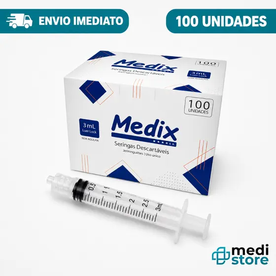 Kit com 100 Seringas 3 ml  Descartaveis sem Agulha Luer Lock - Envio Imediato