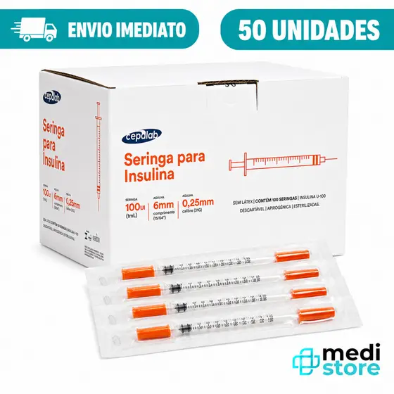 Kit com 50 - Seringas 1ML Com Agulha 6x0,25mm Para Insulina Botox - Envio Imediato