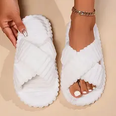 Chinelos de Pelúcia Veludo BRANCO com Tiras Cruzadas, Confortáveis e na Moda para Inverno, Ideais para Casais TAM 36