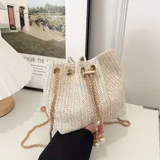 Bolsa BEGE com Alça de Corrente Transversal/Ombro Destacável, Fecho de Trava - Bolsa de Praia