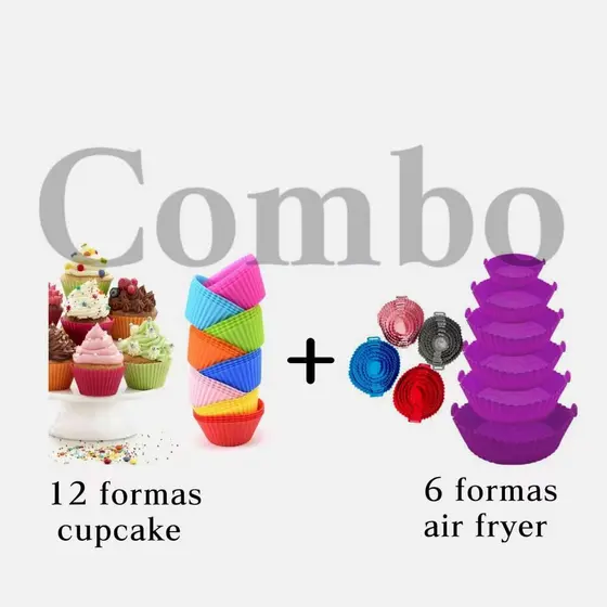 Kit 6 Formas Airfryer Tamanhos Variados + 12 Peças Mini Forma de Silicone para Cupcake Bolo Gelatina e Mini Muffin ANJIN
