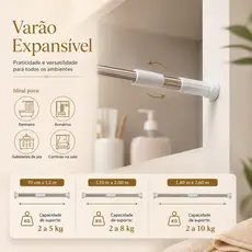 Varão Extensível para Cortina de Box, saia de pia-  lavatorio- sapateira- janela 70cm Até 2,60.