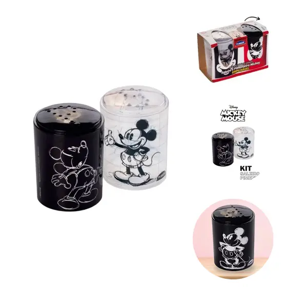 Kit Saleiro e Pimenteiro Do Mickey Disney Plasúitil Porta Sal e Pimenta Organizador Plástico