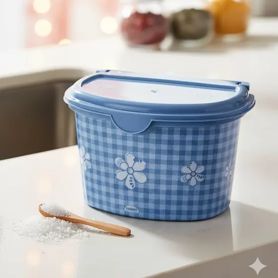Porta Sal Saleiro de Parede Mesa Azul Decorado Com Tampa Plasútil Para Cozinha 1,0L