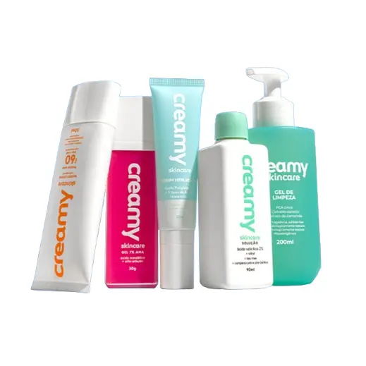 Kit Rotina Antiacne e Antioleosidade - Protetor FPS60, Ácido Mandélico, Sérum Hidratante, Salicílico e Gel de Limpeza