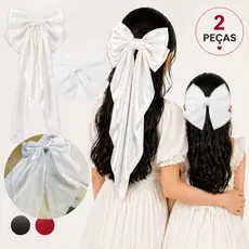 2 Peças Laço de Cetim com Clipe – Presilha de Cabelo Elegante Feminina Premium