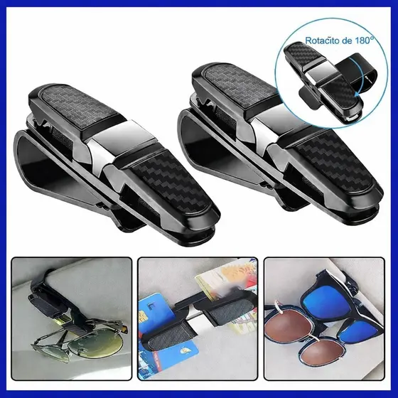 Kit 2 Suportes para Óculos de Carro – Clip Quebra-Sol