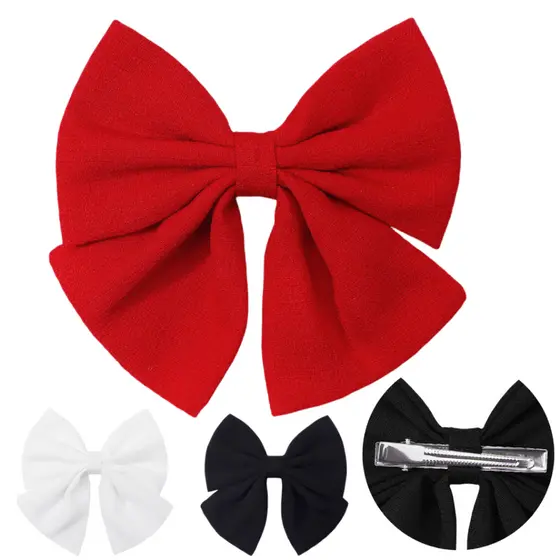 Laço Grande Feminino para Cabelo com Presilha Bico de Pato Vermelho Preto Branco