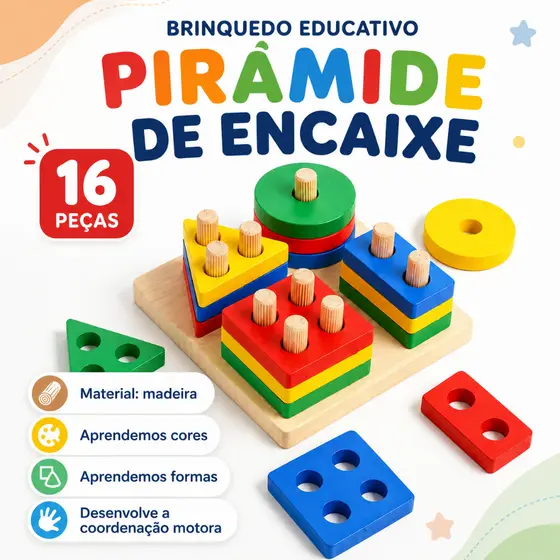 Brinquedo Educativo Infantil Encaixe Formas Coloridas Jogo Didático Coordenação Motora Crianças