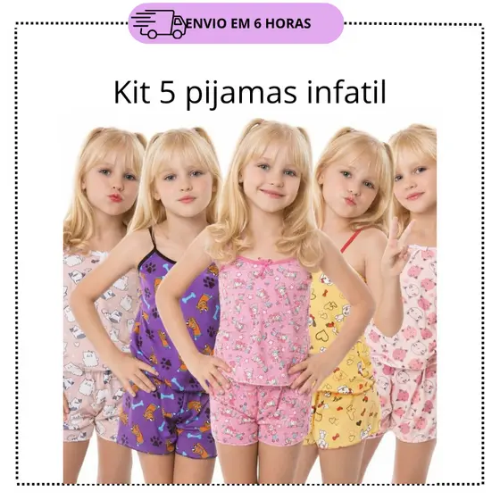 Kit 5 Pijama MICRO INFANTIL Baby Doll Estampado Personagens Short Doll MICROFIBRA