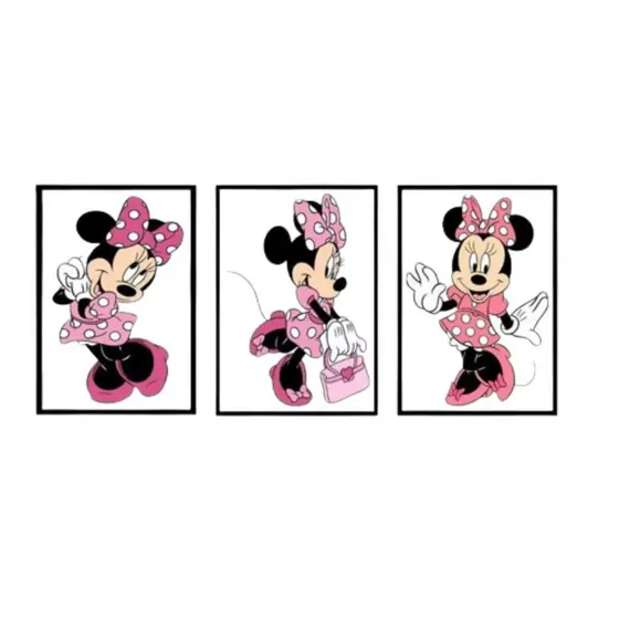 Quadro Decorativo Infantil Minnie Rosa 3 Peças 20x30 Mosaico