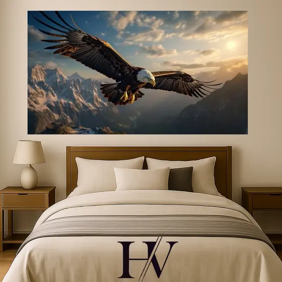 Quadro Decorativo 1 Peça Horizontal Aguia Voo da Liberdade