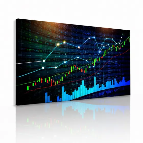 Quadro Decorativo Trading Bolsa Gráfico 70x50 FHD MDF Home Office Investimentos Parede Moderno