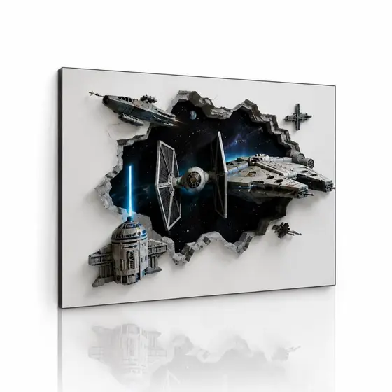 Quadro Decorativo 1 Peça Espaço Sideral Efeito 3D Ficção Científica Star Wars