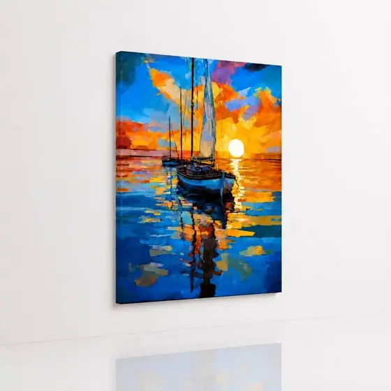 Quadro Decorativo Barco No Por Do Sol Estilo Pintura HD Diversos Tamanhos