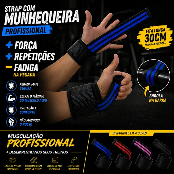 Par  Luva Strap Fitness com Munhequeira 2 Unidades