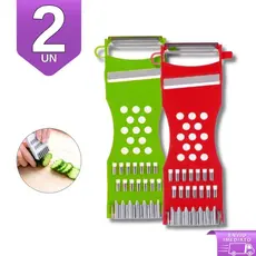 Kit 2 Descascador Ralador Fatiador 5 em 1 Manual Multiuso Queijo Legumes e Frutas Cozinha Prática