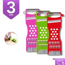 Kit 3 Descascador Ralador Fatiador 5 em 1 Manual para Queijo Legumes e Frutas
