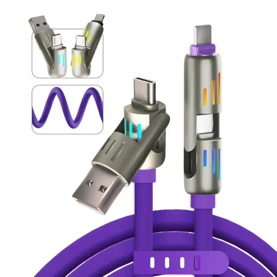 Cabo 4 em 1 Carregador Universal USB Tipo-C + Lightning Super Rápido