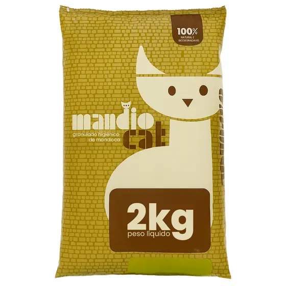Areia Higiênica Biodegradável Mandiocat Para Gatos Mandioca Natural Forma Torrão Firme Sem Cheiro