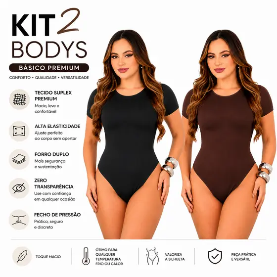 KIT 2 Body Feminino Manga Curta Suplex Sem Bojo Têndencia