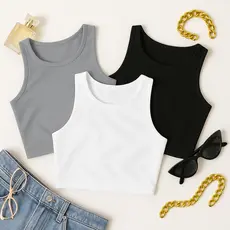 KIT 3 Cropped Feminino Top Blusa Suplex Lisa Basica Feminina