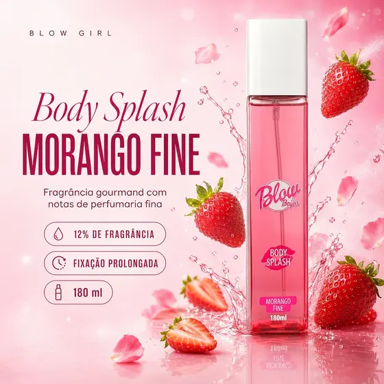 Body Splash Feminino Blow Girl Morango Fine  Fragrância Gourmand com Notas de Perfumaria Fina 180ml