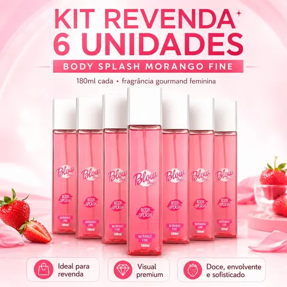 Kit Revenda 6 Unidades Body Splash Blow Girl Morango Fine Gourmand 180ml