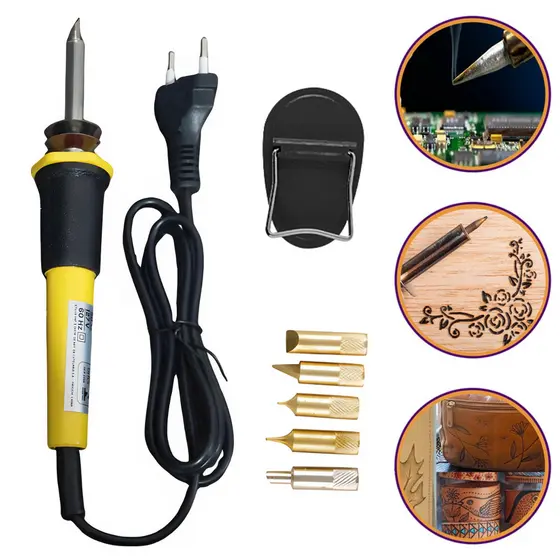 Pirografo E Ferro de Solda Gravador Madeira Couro Ferro 5 Pontas 30W 127V e 220V Western