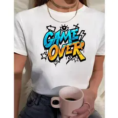 Blusa Feminina Estilosa Game Over lançamento T-Shirt Camiseta Algodão + Brinde