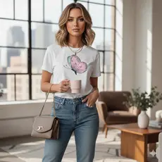 Blusa Feminina Estilosa borboleta lançamento T-Shirt Camiseta Algodão + Brinde