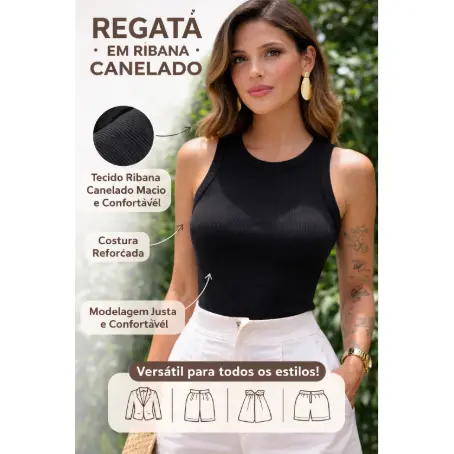Regata Gola alta  Feminina Canelada Confortável Casual