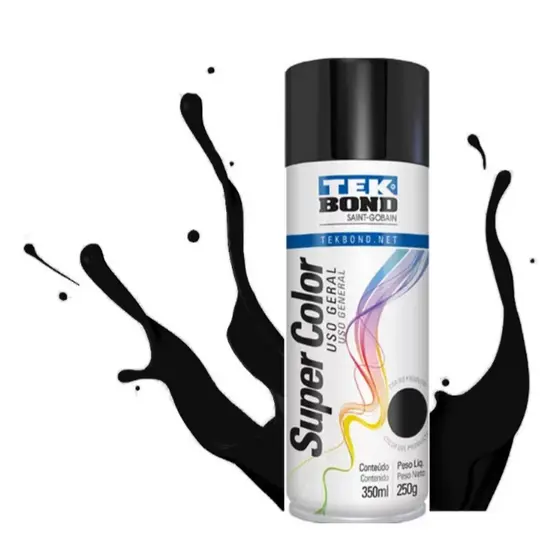 Tinta Spray Uso Geral Artesanato Metais Madeira Preto Brilho