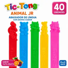 40 un Abaixador de Língua com Sabor Infantil com Aroma Tutti-Frutti Tic-Tong Animal Júnior 120mm