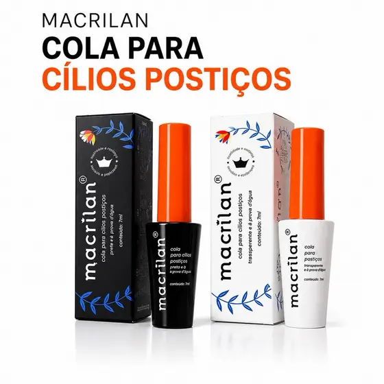 Cola de Cílios À Prova D'Água Macrilan, Preta,Transparente ,Fixação Duradoura, Natural, Aplicação Fácil e Secagem Rápida