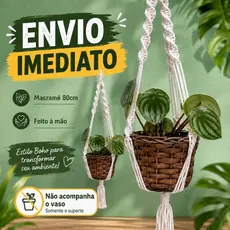 Suporte para Plantas em Macramê 80cm | Feito à Mão | Suporte para Vaso Suspenso | Decoração Boho feito a mão