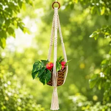 Suporte para Planta em Macramê Feito à Mão 80 cm– Decoração Boho para Vasos