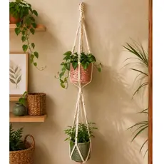 suporte  duplo para planta em macrame feito a mão 1,80 Decoração boho para vasos