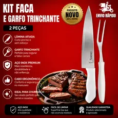 Conj 2 Pçs para Churrasco Faca + Garfo Trinchante com Cabo Branco de Plástico 1 Unidade Faca 06