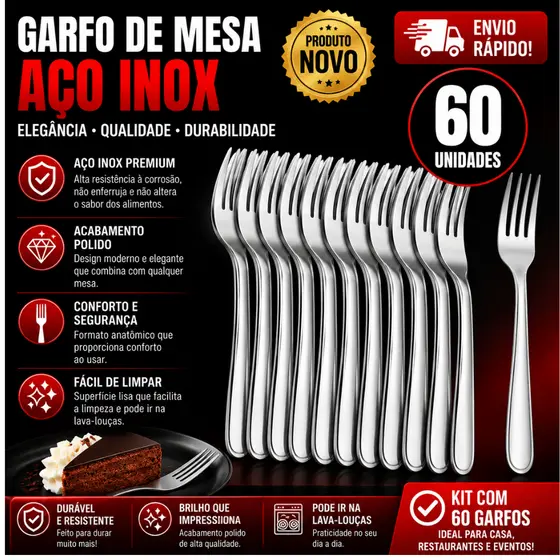 KIT 60 40 e 20 Garfos de Mesa para Churrasco Cozinha Restaurante Buffet em Aço Inox Cozinha